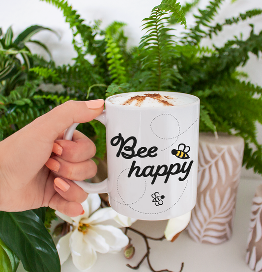 Tasse "Bee happy", 350 ml (spülmaschinenfest)