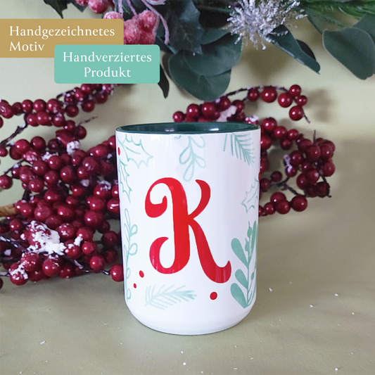 Tasse "Adventszeit mit Buchstabe", PERSONALISIERBAR, 425 ml (spülmaschinenfest)