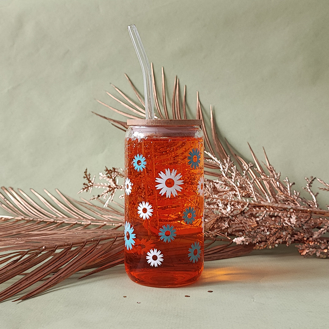 Glasbecher "Daisies" mit Farbwechsel und Name, 500 ml, personalisierbar