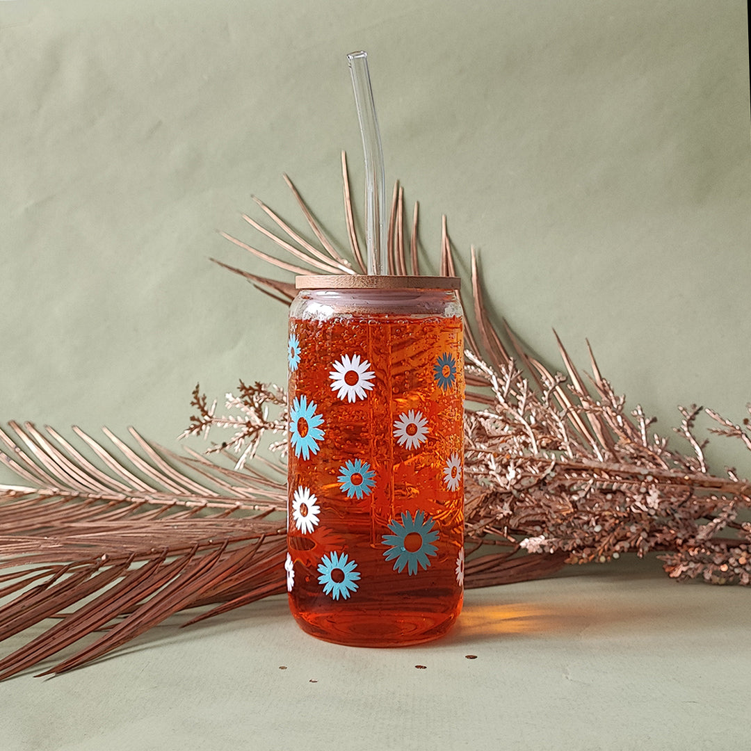 Glasbecher "Daisies" mit Farbwechsel und Name, 500 ml, personalisierbar