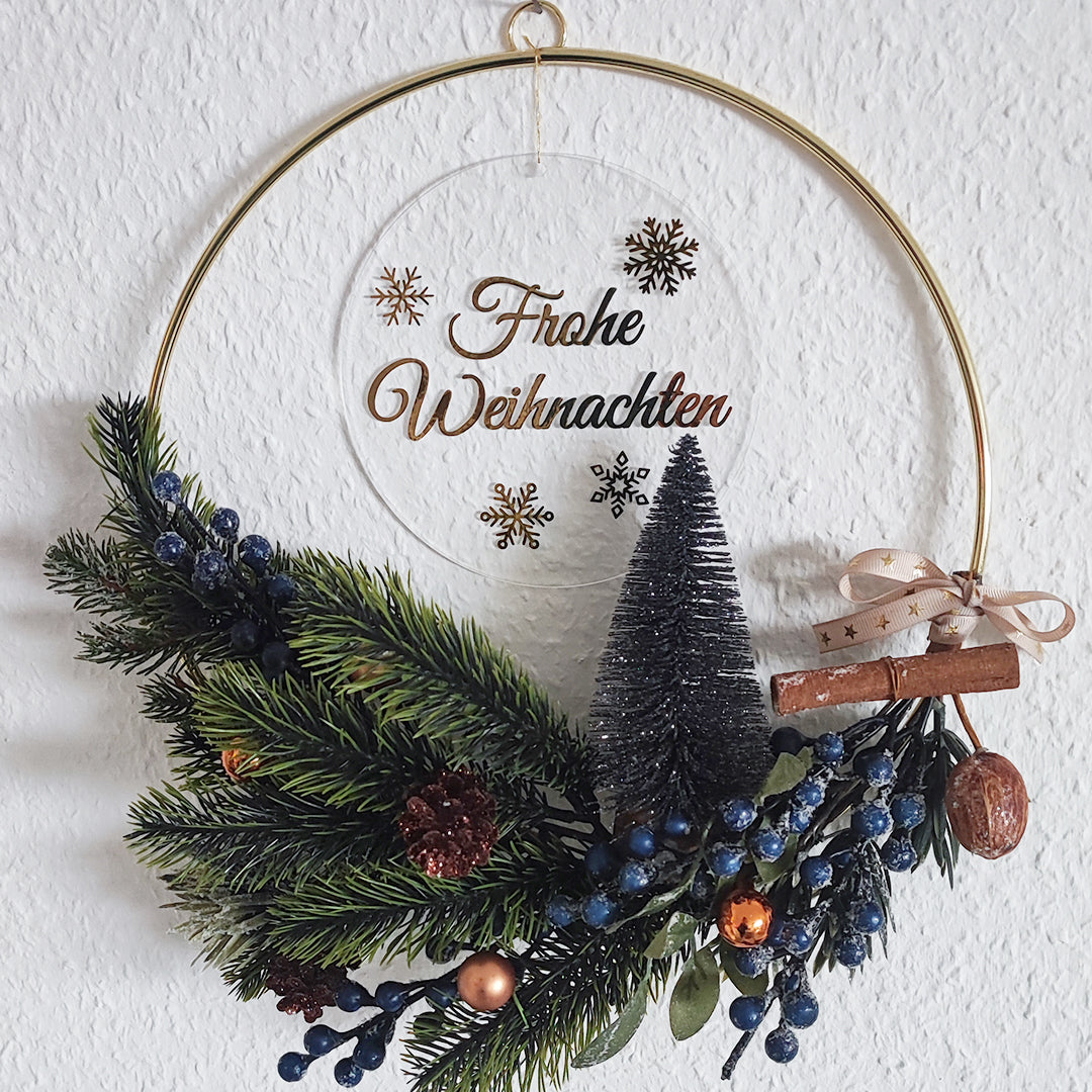 Türkranz "Frohe Weihnachen", blau-gold