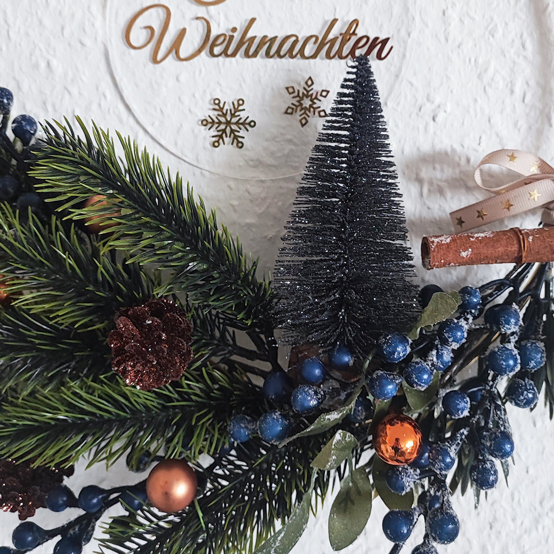 Türkranz "Frohe Weihnachen", blau-gold